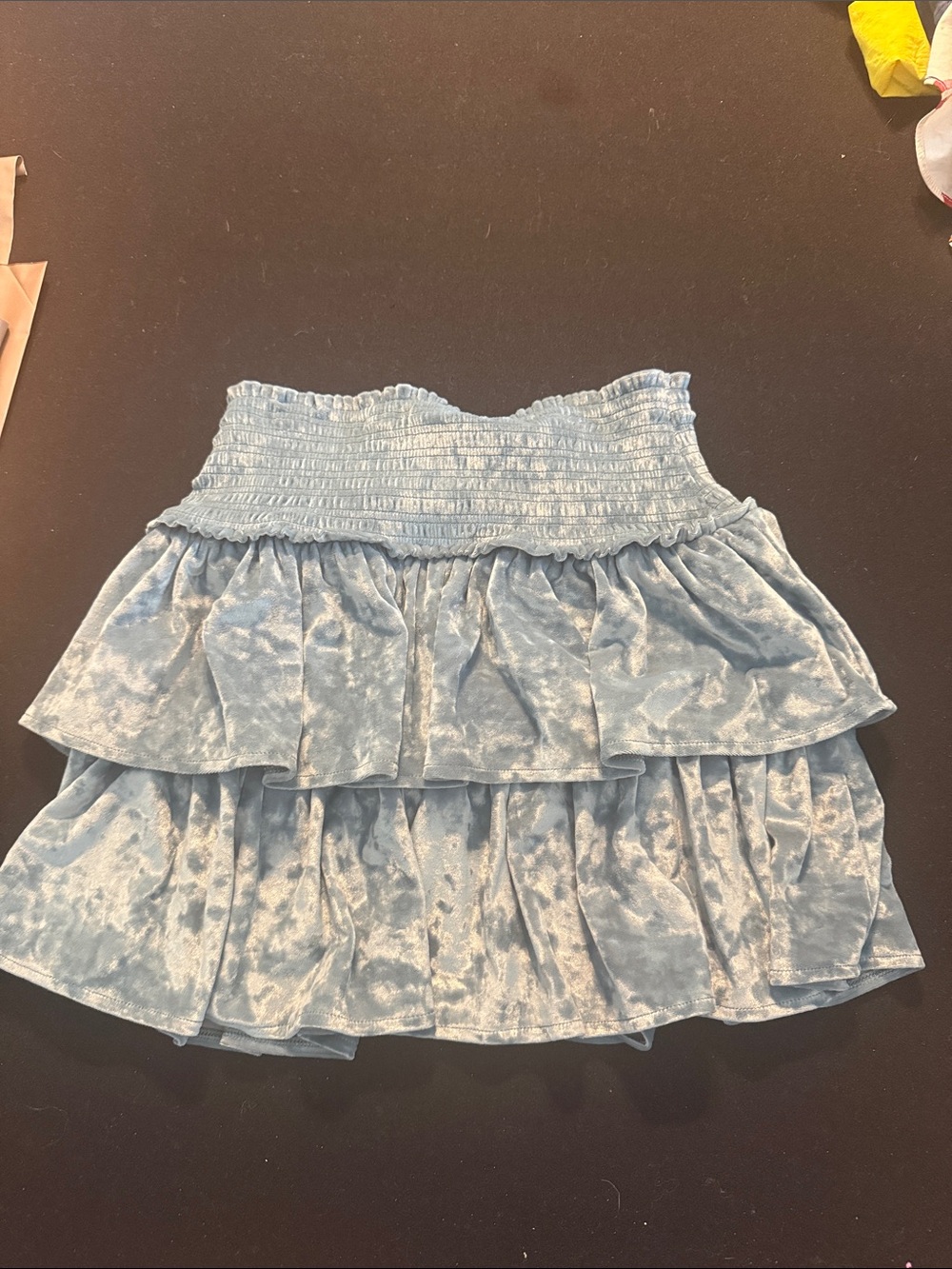 Aerie Light Blue to geeen Tiered Velvet Mini Skirt - Women's